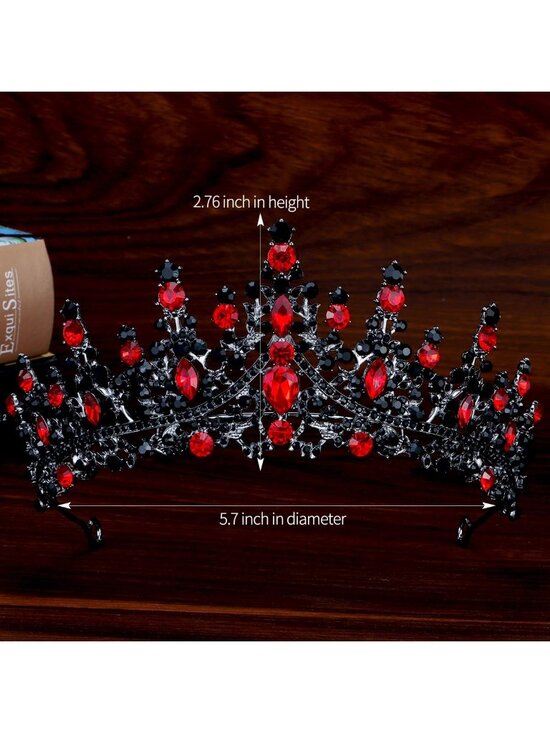 Women\'s Black Red Queen of Hearts Crown Gothic Princess Tiara Headpiece